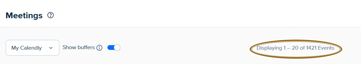 Calendly: displaying 1 to 20 of 1421 events