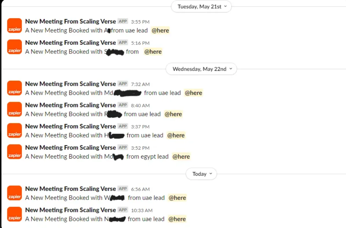 Slack alerts: new meetings booked each day