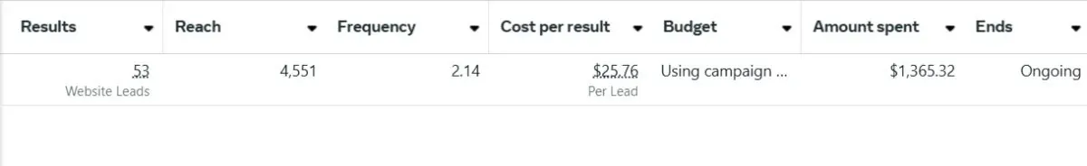 53 qualified leads at $25.76
